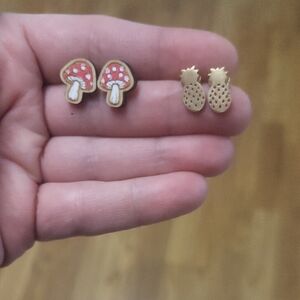 Cute Mushroom and Pineapple Earrings Set